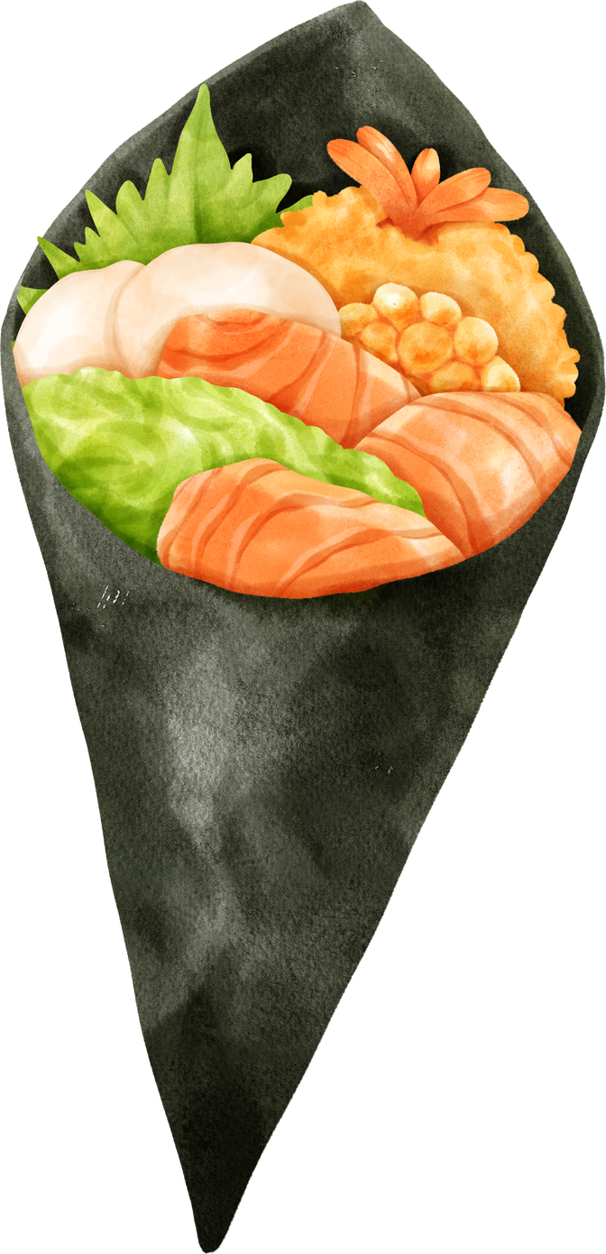 Watercolor Temaki Sushi Hand Roll Sushi illustration